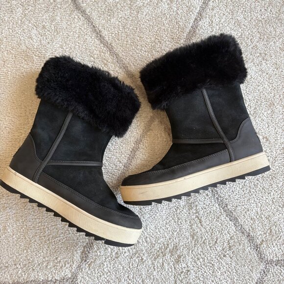 Koolaburra by UGG “Tynlee” Black Waterproof Suede & Faux Fur Mid-Calf Boot - Picture 4 of 6